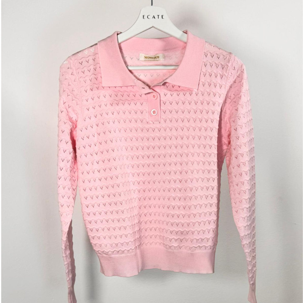 Polo traforata in maglia – Rosa pastello